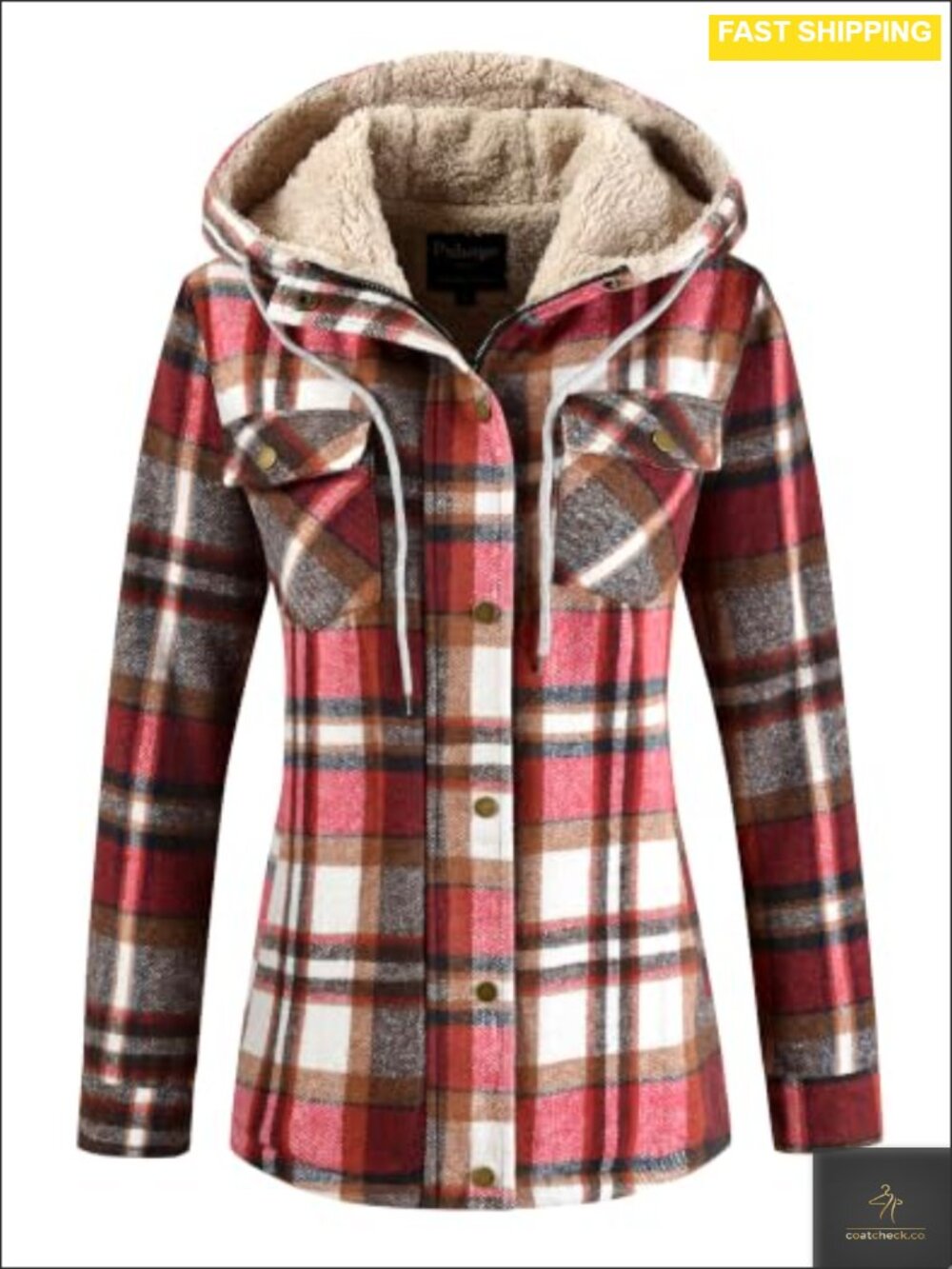 Plaid Sherpa Lined Hooded Fleece Flannel Jacket Women's | Cozy Winter Coat